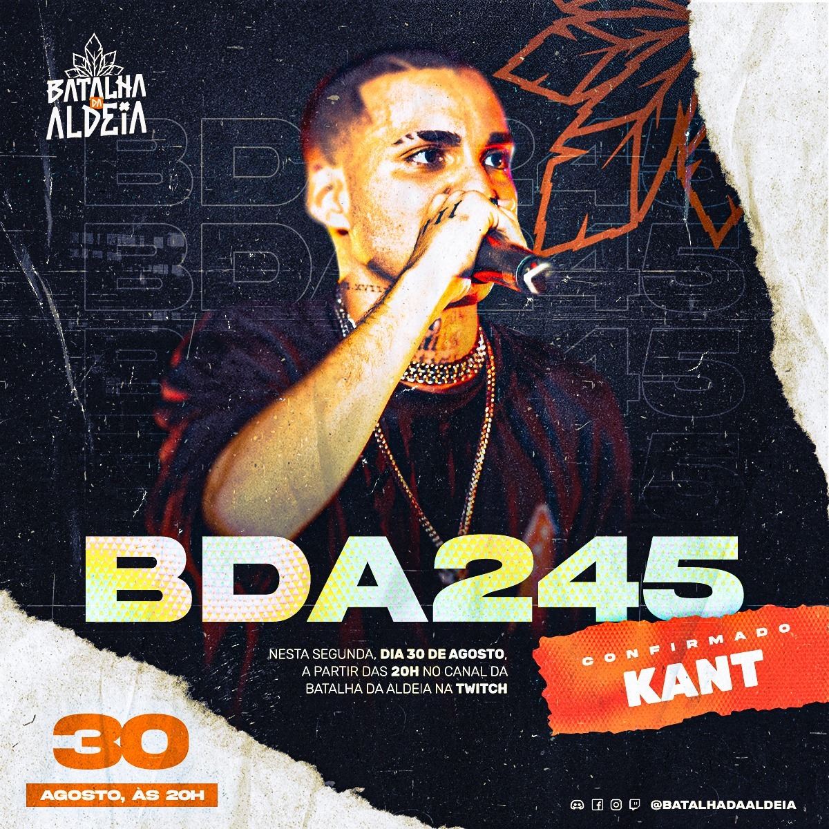 batalhadaldeia's tweet photo. O BRABO CHEGOU! 🌊

Campeão de 4 edições esse ano, @oficial_kant quer aumentar a coleção de títulos. Temido pelos rivais, o MC não quer deixar o título escapar. 

Bora comentar contra quem você quer ver o Kant batalhando amanhã!

#batalhadaaldeia #bdaduplas #bda245 https://t.co/T3YAsUwXcd
