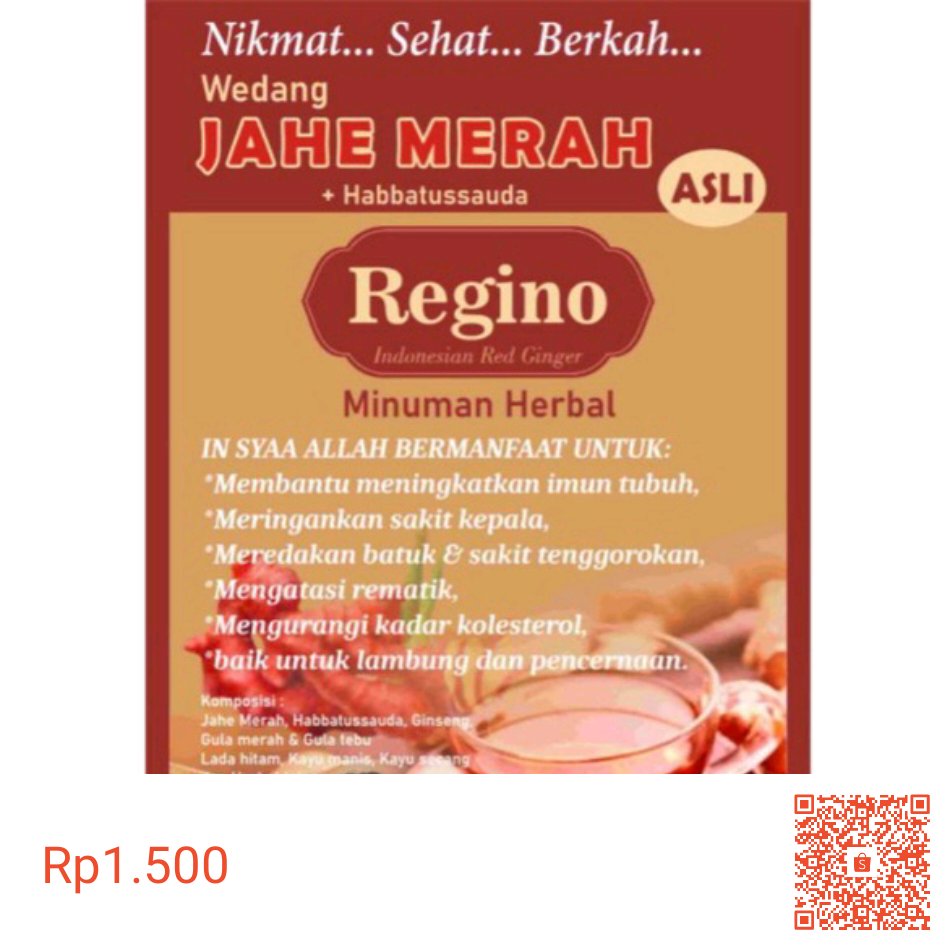 Saya menjual Wedang Jahe Merah Regino seharga Rp1.500. Dapatkan produk ini hanya di Shopee! shopee.co.id/product/221826… #ShopeeID