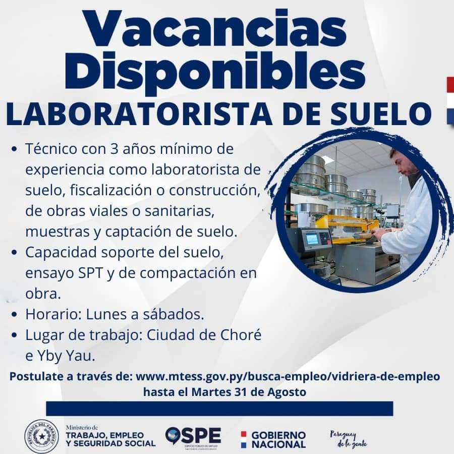 SNPP_Paraguay's tweet photo. 🚦Atención 

✔ VACANCIAS LABORALES DISPONIBLES 

👉 Asunción, Yby Yaú  y Choré  

📌 Postulate a la vacancia ingresando a la Vidriera de Empleo en : https://t.co/vifKQ3zVK0

Más detalles 👇 https://t.co/KgH58ZXkXY