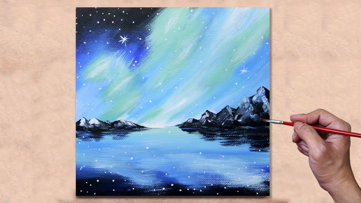 Beautiful Northern Lights Aurora Painting | Acrylic painting for beginner... youtu.be/XyBPix6Xw-k via @YouTube