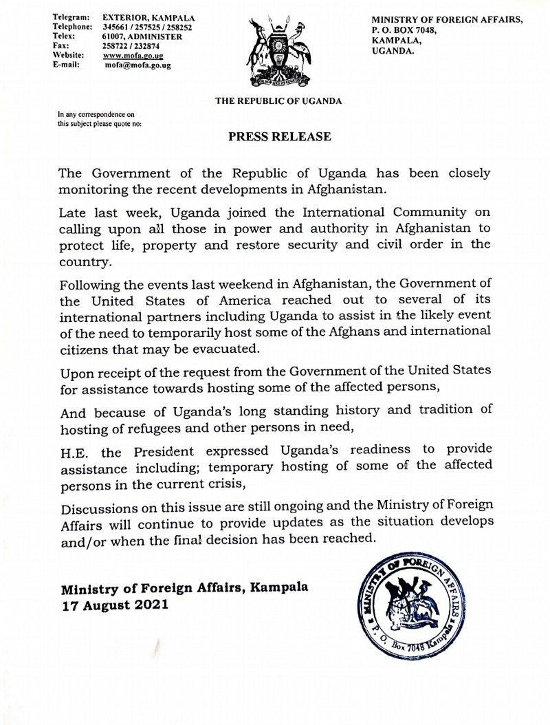 Uganda will never close it's doors to persons in need.