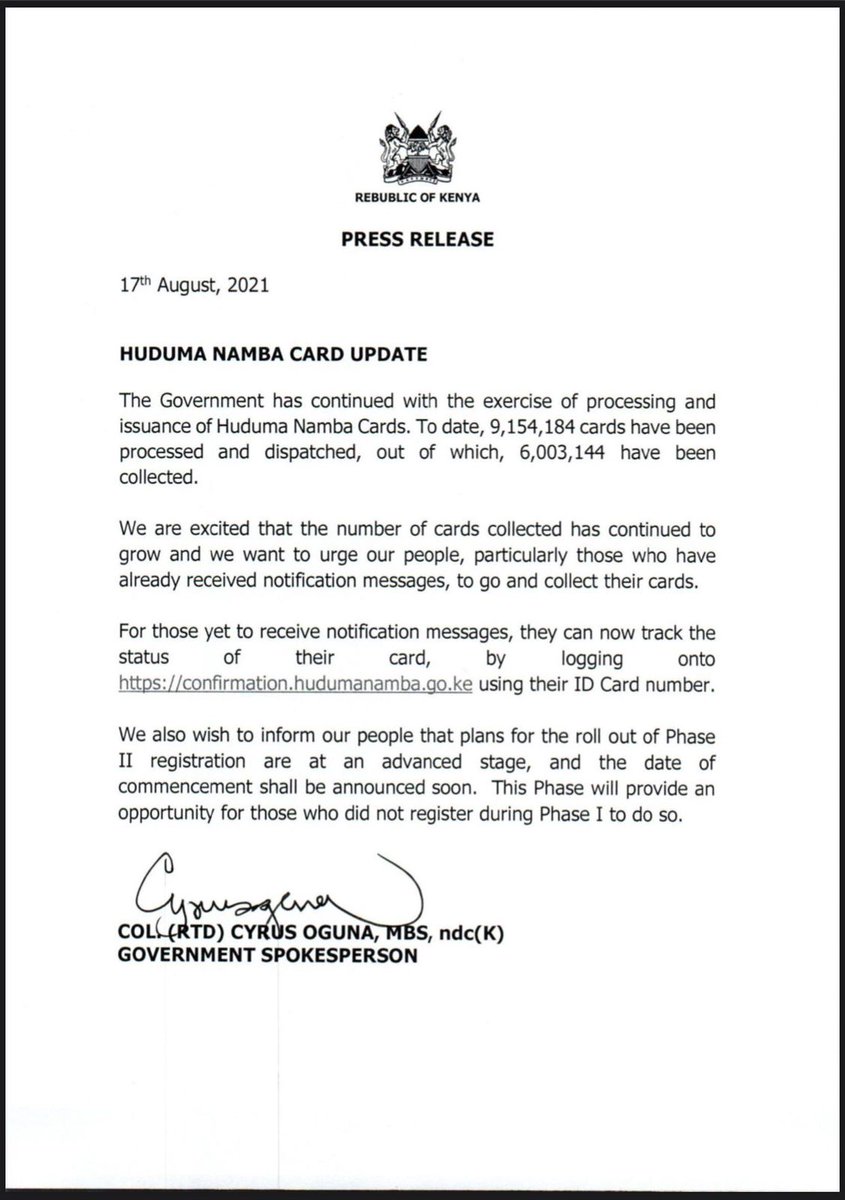 Use your Sim Card to track the portal.

Then use your ID Card Number to track the Huduma Card.

And for what will you use the Huduma Card?

Russell: It is tracking all the way down.