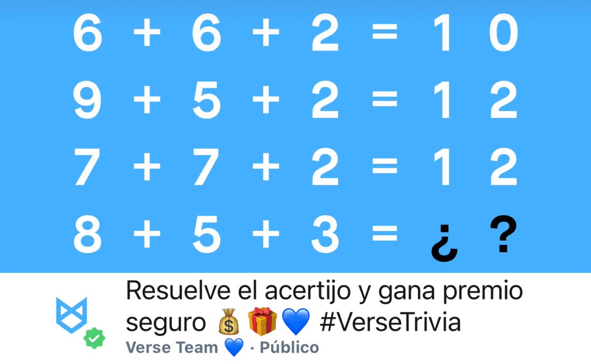 kellyynaaa's tweet photo. Participa, acierta y gana dinero seguro
#VerseTrivia
Activo hasta el 18 de agosto de 2021 a las 15:00.
👉🏽 https://t.co/DH6KN9c6kp

Trivia los martes, jueves y domingos.
Código para ganar 5€ al registrarse: J6HWGV (perfil > introduce código de promo)

#acertijo #juego #premio #ad https://t.co/OzHjlhmQzZ
