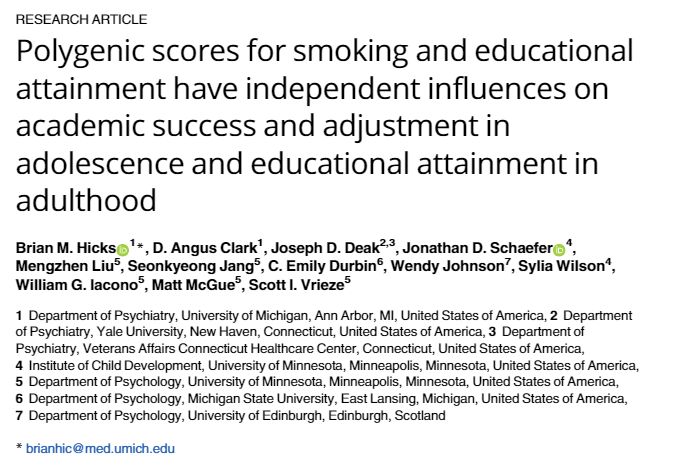 Joseph_Deak's tweet photo. Out today, another fun collaboration with @BrianHi07774504 and team examining associations between PGS for regular smoking and educational attainment with GPA, academic motivation, and school discipline at ages 11-14-17 and age 29 educational attainment. https://t.co/rGFXmmsxrc https://t.co/Ajsxdne8Su