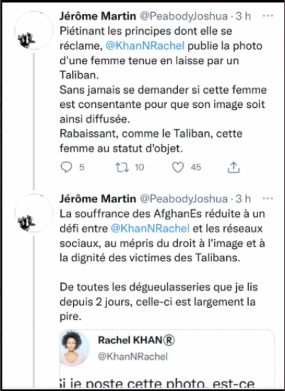 Youkounkoun75's tweet photo. Jérôme Martin en veut beaucoup à @KhanNRachel d'avoir diffusé cette photo. Pourtant rompu aux "dégueulasseries", son petit cœur souffre car il est est très attaché au droit à l'image (rires). Dans le tweet suivant, il nous expliquera la dimension islamophobe de ce message. https://t.co/YOVb7vvJuL