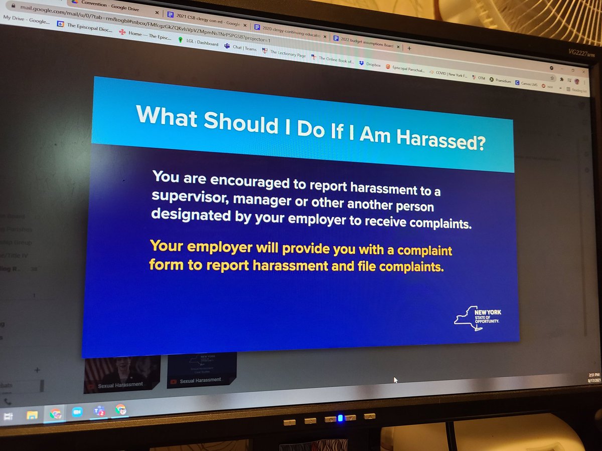 Currently watching mandatory NY State Workplace Harassment prevention training. 
It's like a press conference given NY's current situation.....