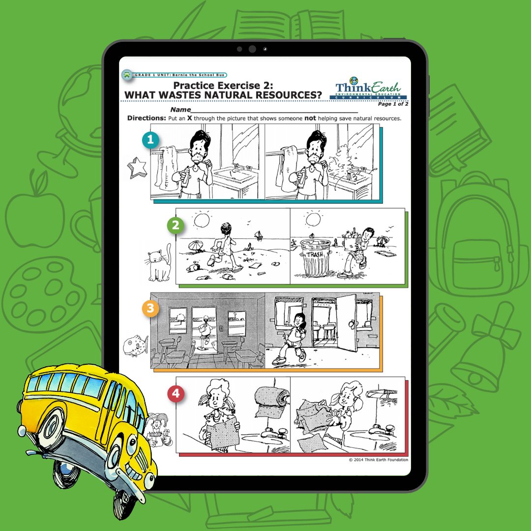 First graders learn about natural resources and how not to be wasteful with this assignment! Sign up for FREE to access our first-grade unit! thinkearth.org/curriculum 
#thinkearth #thinkgreen #backtoschool #homeschool #firstgrade #iteachfirst #firstgradeteacher #teacher