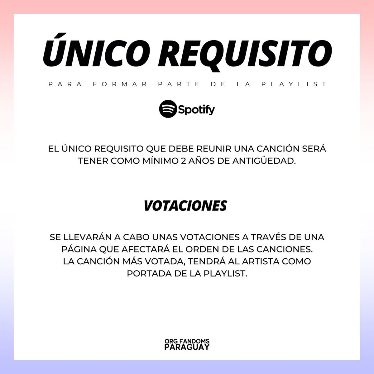 OrgFandomsPy's tweet image. 📶| PLAYLIST #THROWBACKHITS

Daremos inicio a esta actividad el último jueves 26 de Agosto a las 20:00hs
La Playlist será actualizada cada último jueves de todos los meses.
Los votación se habilita mañana Miércoles 18/08 hasta el miércoles 24/08