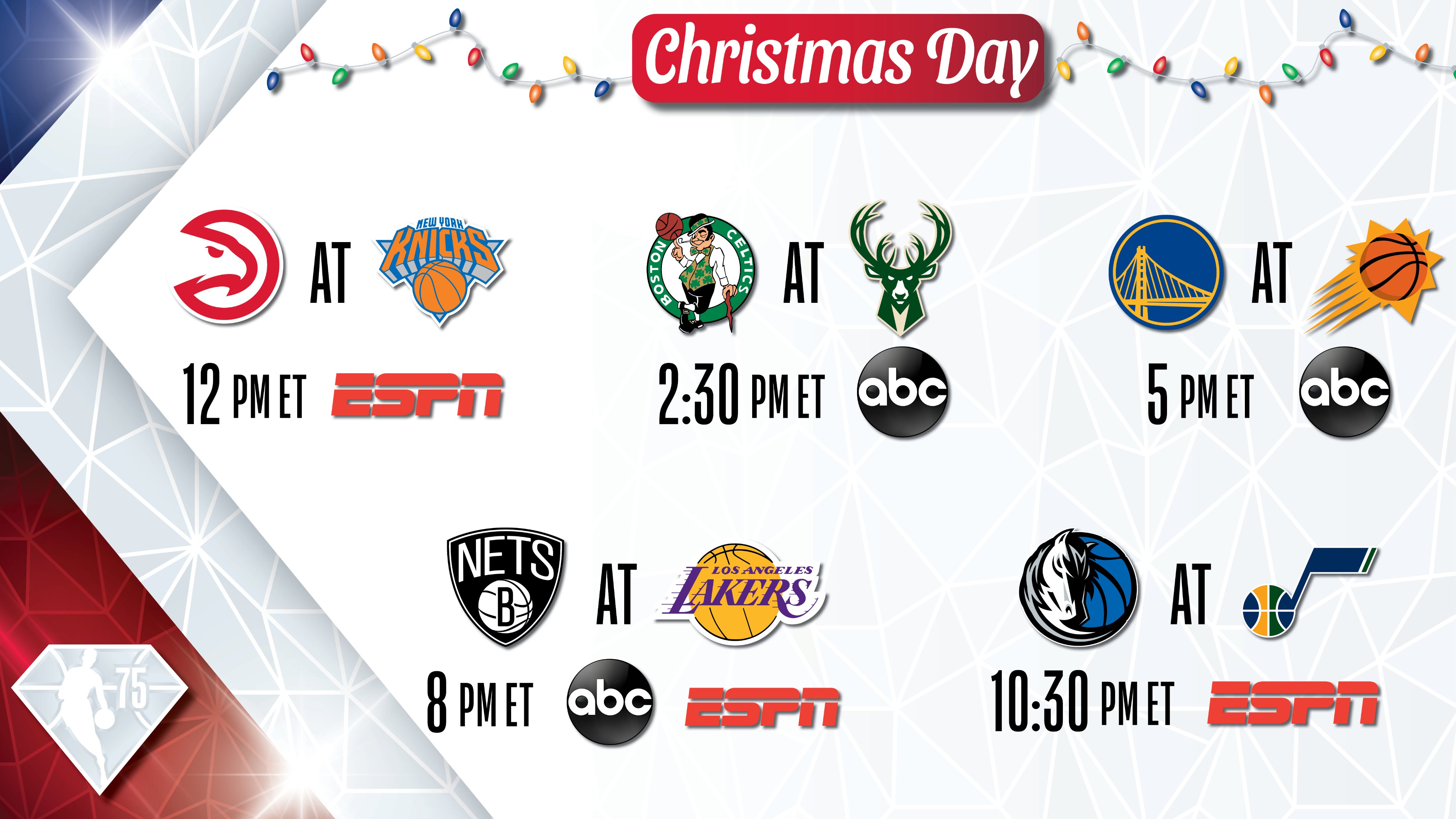 ESPN and ABC's 5-Game NBA Christmas Day slate to feature Los Angeles Lakers  vs. Brooklyn Nets in Prime Time - ABC7 Chicago