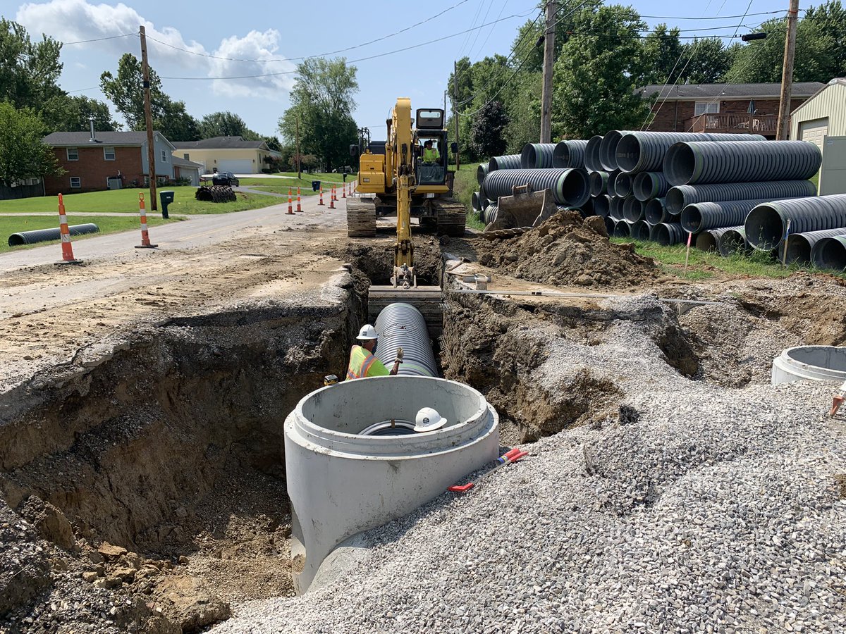 ImproveBellRoad's tweet photo. JBI is continuing to install proposed storm sewer main along Bell Road for Phase 3, between Angle Drive and Greywing Drive. Please note the one way going north is still in effect from Greywing Drive to Terrace Drive. https://t.co/VMOHN73np1