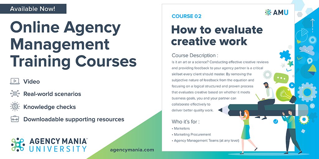 gralpois's tweet photo. https://t.co/gdfIT7WIqO @agencymania just released their newest #OnlineLearning course – How to Evaluate Creative Work. A training that complements my latest playbook released by the @ANAmarketers. #Marketers #MarketingProcurement #AgencyManagement #CreativeReviews https://t.co/Rm4SdT6WoT