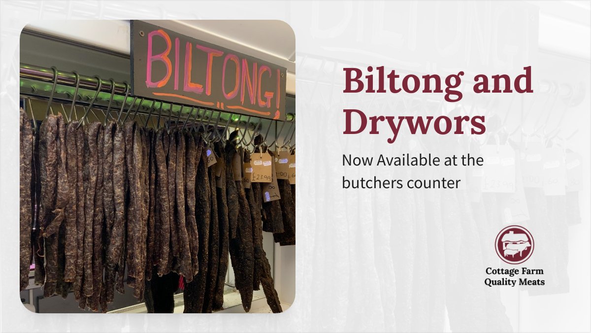 cottagefarmmeat's tweet photo. Biltong and Drywors are now available in-store at the butchers counter. https://t.co/EC6KscS6rJ