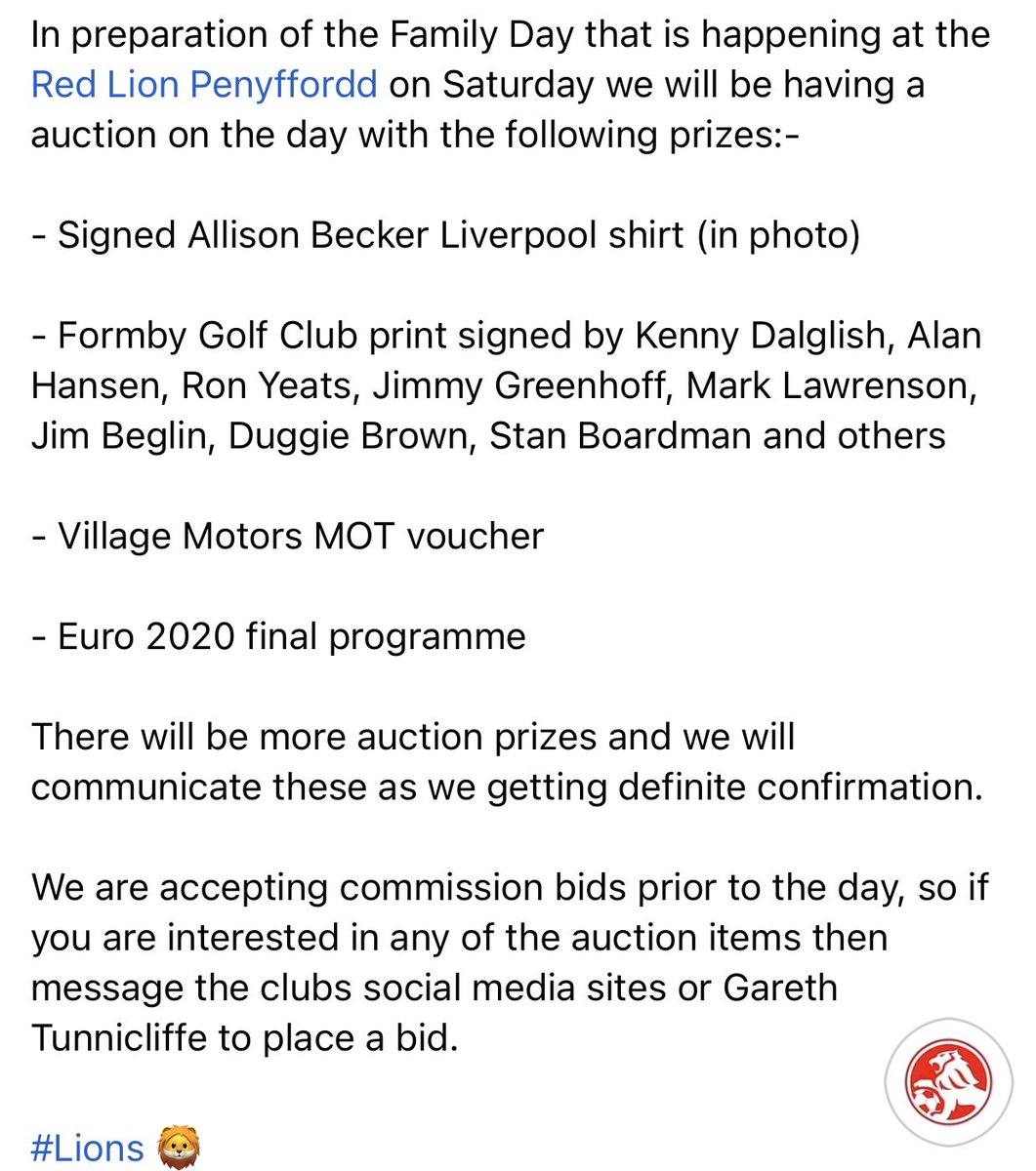 penyfforddfc's tweet photo. Please contact the club to place a bid on any of our auction items. Our family day will take place on Saturday 21st August @PenyfforddLionR #Lions🦁 https://t.co/UsvsZpWmiT