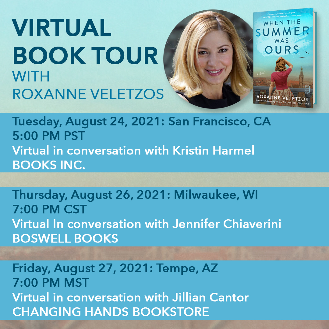 AtriaBooks's tweet photo. Don't miss Roxanne Veletzos (@r_veletzos) on her virtual tour for WHEN THE SUMMER WAS OURS, out 8/24!  She'll be in conversation with @kristinharmel, @jchiaverini, and @JillianCantor. Check out the link to RSVP: https://t.co/rek3arZcOX! More: https://t.co/k7UH7JP7Eg https://t.co/0hBI87ndeN