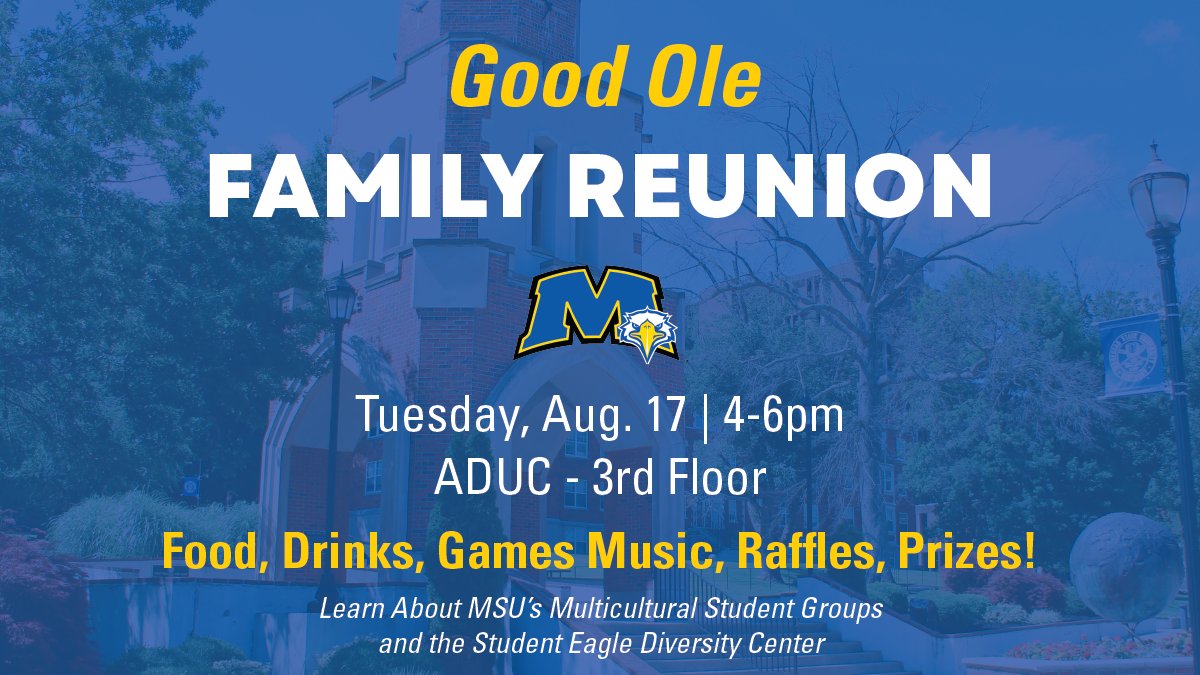 Join us on the 3rd floor of ADUC this afternoon for a "Good Ole Family Reunion!"

This is your chance to learn about multicultural student groups and diversity on campus as you mingle with Faculty, Staff, and Students!

#SOARHigher