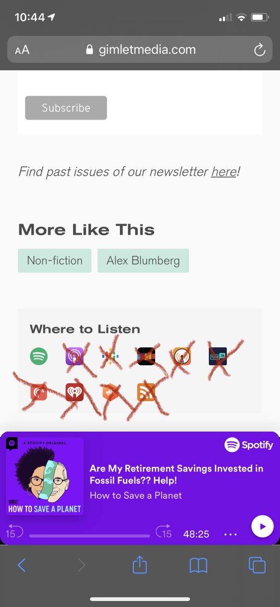 dce7's tweet image. What’s the benefit to Spotify if their podcast doesn’t show up in my feed and I get out of the habit of listening? @abexlumberg @Gimletmedia