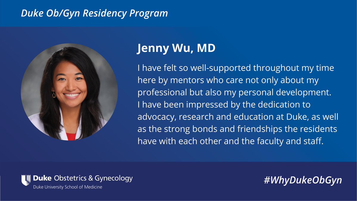 dukeobgyn's tweet photo. What are the unique strengths of our #residency program? A few examples from Dr. Jenny Wu. #ACOGResidencyShowcase
#ACOGMedStudents
#ACOG
#OBGYN
#ObGynTwitter
#MedStudentTwitter
#MedEd
#ACOGmedstudent https://t.co/gNVIEc1LsB