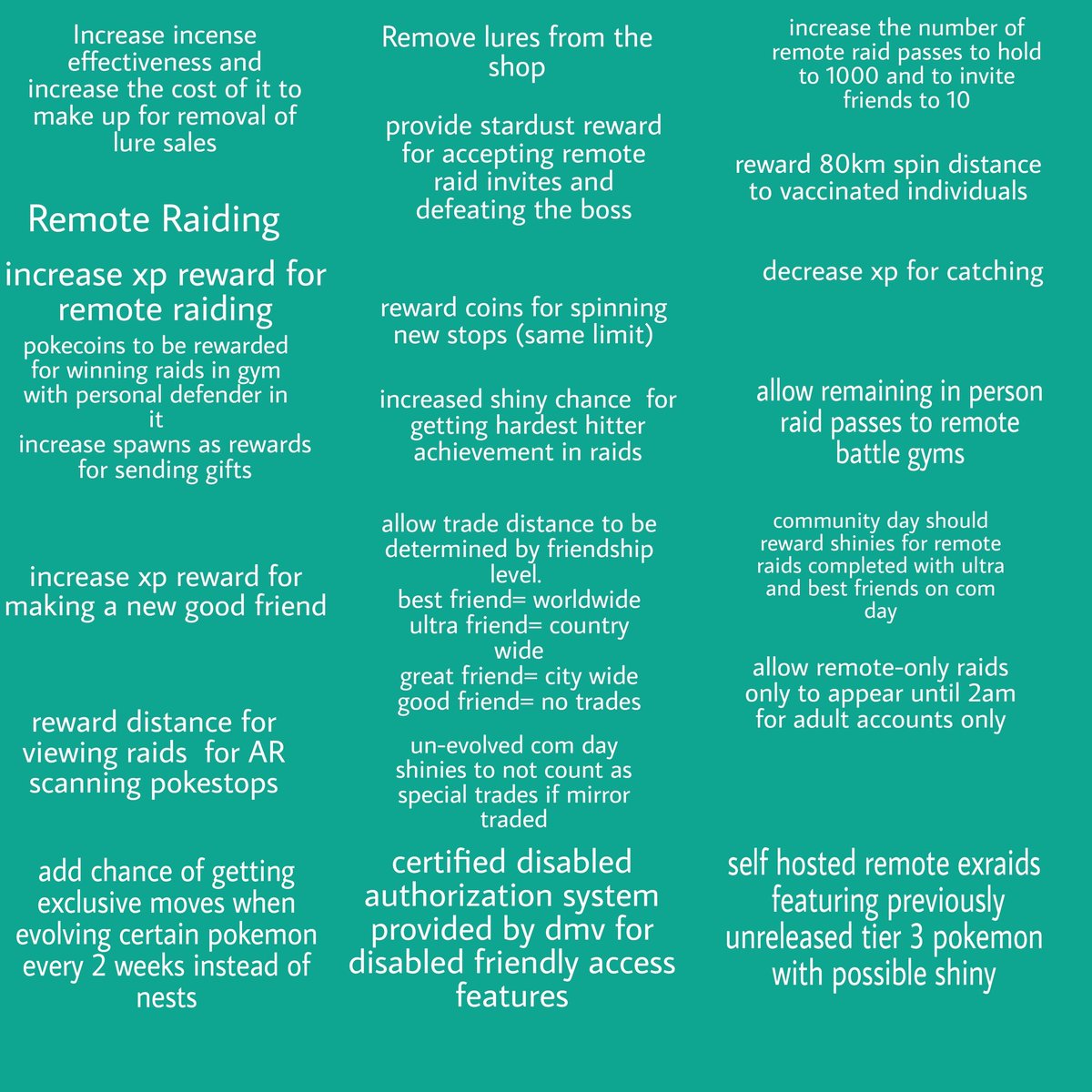 PokemonDiscords's tweet image. Good morning  @NianticHelp while many people have complaints I actually have ideas that I believe may bring Niantic profitable business while supporting safety for covid and Fairplay for trainers. They're just ideas.