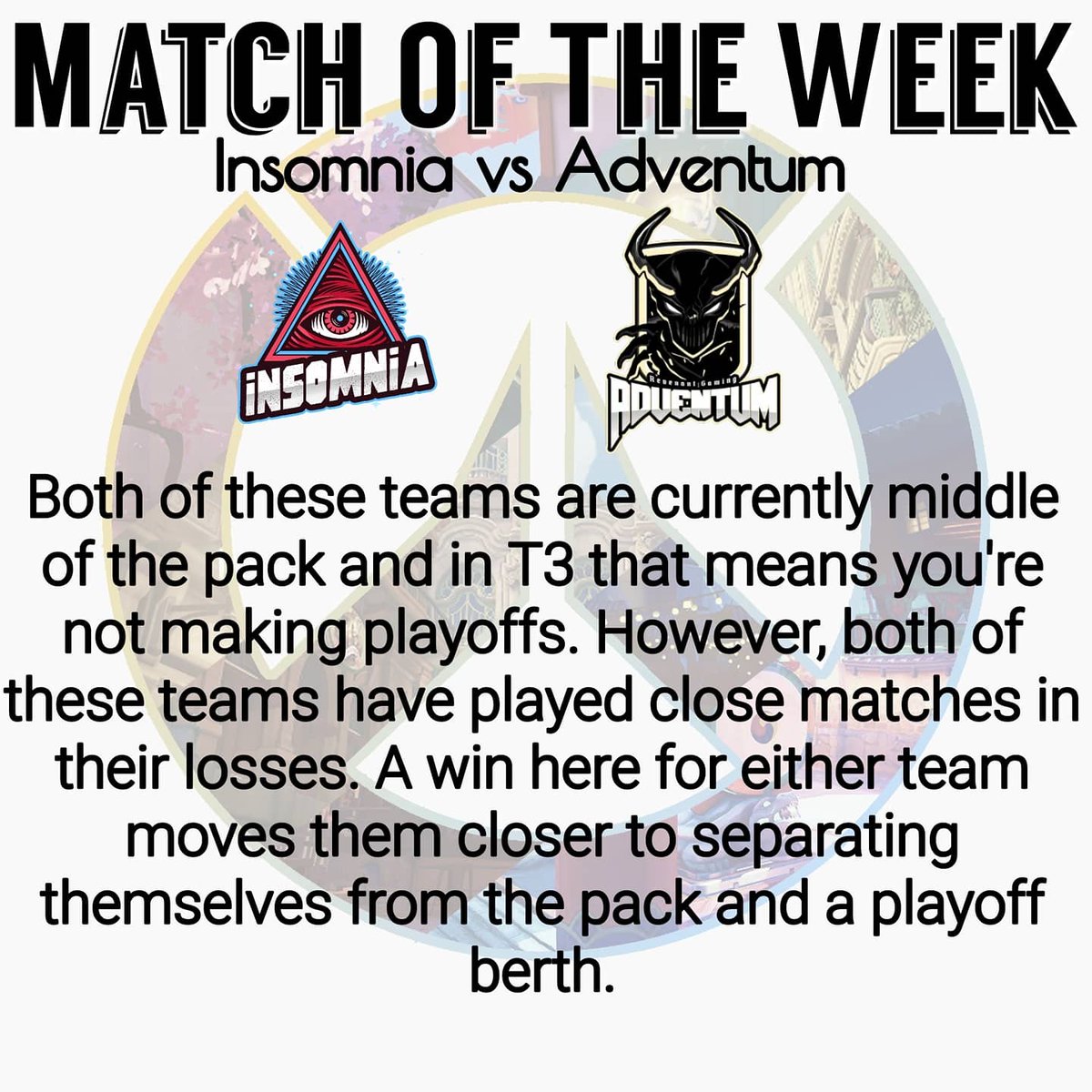 iowlofficial's tweet photo. Don't forget to catch these exciting matches this week and make sure to keep an eye for the results and the previous weeks MVPs!

Over 18 and want to get in on the fun? Join our Discord server! 

#overwatch #xbox #playstation #pc #blizzard #PlayOverwatch #twitch #OverwatchLeague https://t.co/srhlH5TcYo