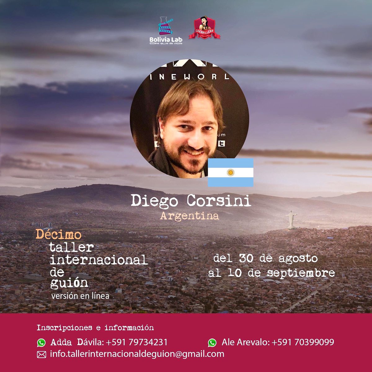DiegoCorsini's tweet photo. ¡Qué honor! y aún más ¡qué placer!
Volver a ser parte del Bolivia Lab, y este año de festejo por los 10 años de Taller Internacional de Guión, donde fui jurado de selección y seré tutor.
¡Gracias por volverme a convocar!

¡Nos vemos en el Bolivia Love, con el apoyo de CIneworld! https://t.co/dXibm87Cqi