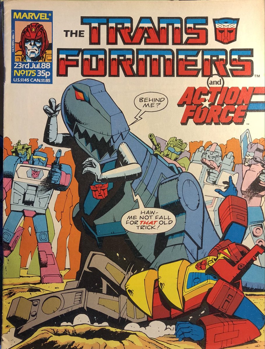 Here is an old #Transformers UK comic, also featuring #ActionForce. This storyline was a reprint of content from the US comic, which showed a struggle for Autobot leadership between Blaster & Grimlock.