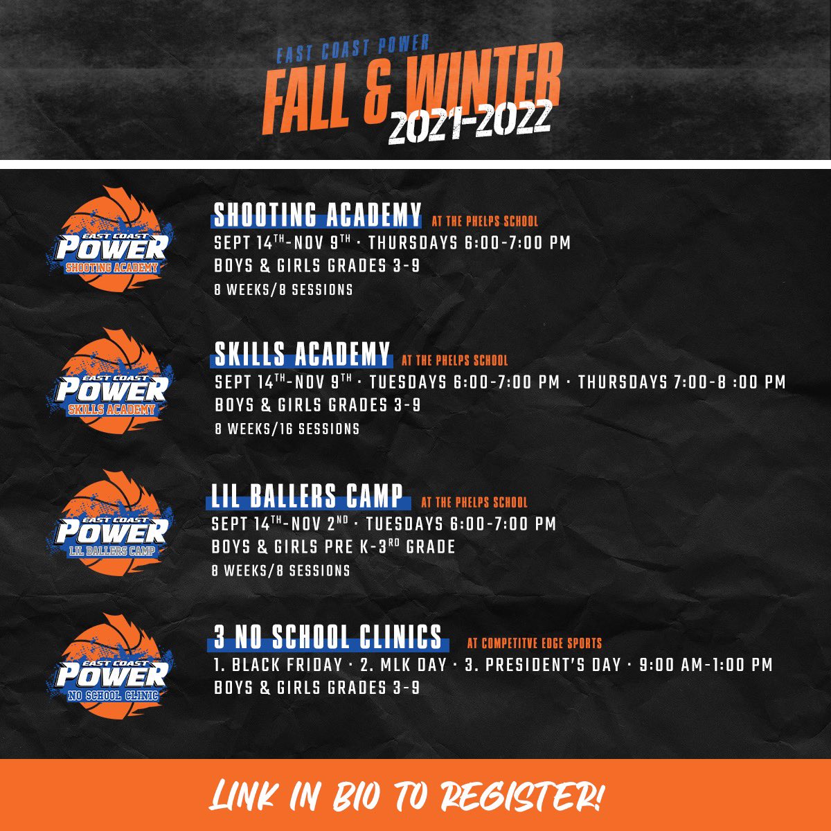 ECPBasketball16's tweet image. Register now for all of our fall &amp;amp; winter programs! #powerup