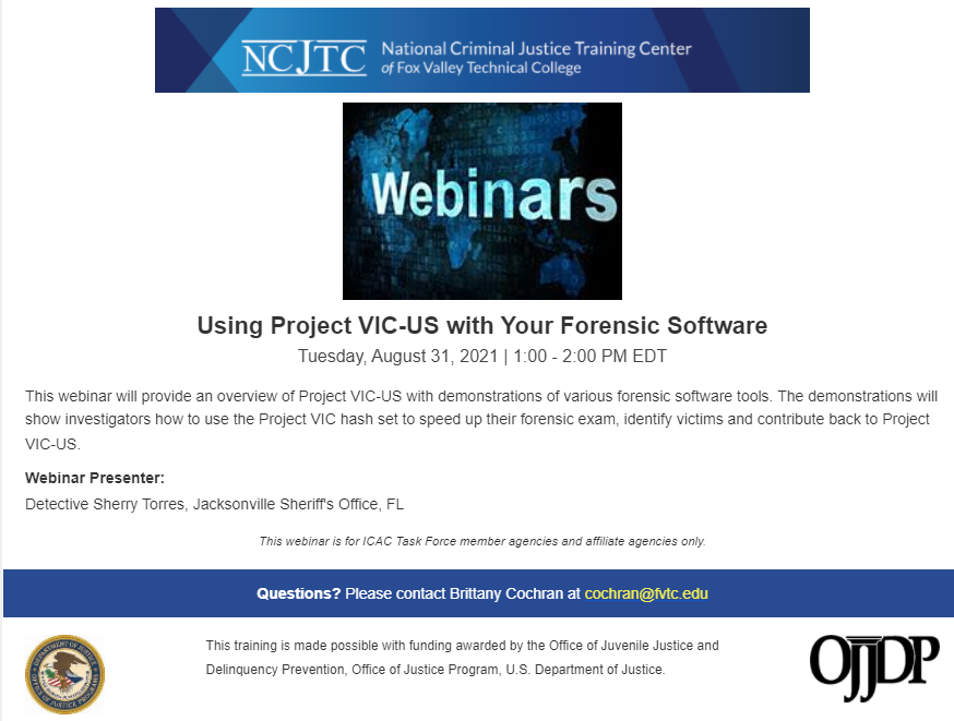 ess_torres's tweet photo. US #ICAC friends! Join me to see how to use 𝗣𝗿𝗼𝗷𝗲𝗰𝘁 𝗩𝗜𝗖 with various forensic tools to cut through digital media, minimize exposure, & rescue victims faster. Register at https://t.co/nZom3f1IAh
.
.
#DFIR #projectvic https://t.co/X6PUxlDwG3