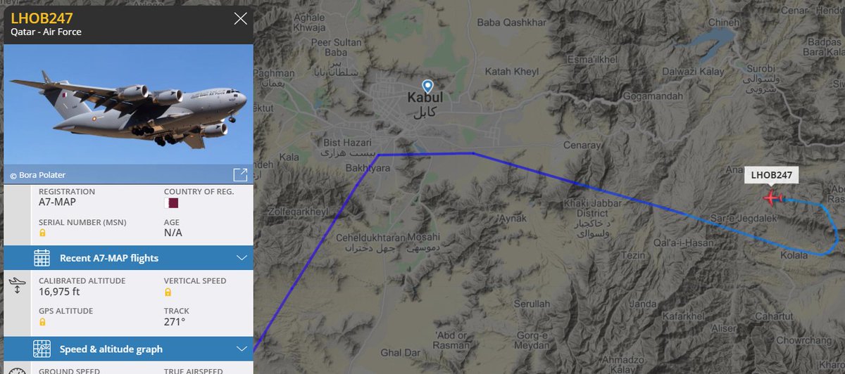 OS_Intel's tweet image. Qatar Air Force C-17A Globemaster, A7-MAP descending into #Kabul #Afghanistan