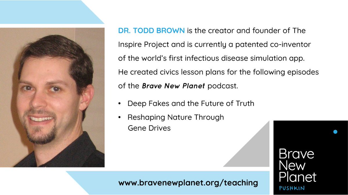 Meet Todd Brown who helped create civics lesson plans for the #BraveNewPlanet podcast! Calling all social studies high school #educators to take a look at these resources for the upcoming school year. bravenewplanet.org/teaching