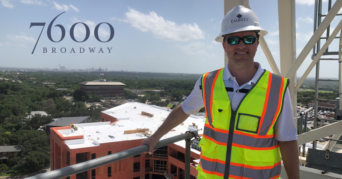 7600Broadway's tweet photo. There is nothing quite like climbing a construction site crane tower to get a bird’s eye view. Brian Vita, our Senior Development Manager, reported that everything looks different from up there! Thank you, Brian, for leading a site tour of our signature San Antonio property. https://t.co/4RZY6UoIEL