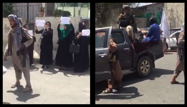ElMinarca's tweet photo. Estas mujeres en Kabul exigiendo sus derechos a talibanes con rifles, no solo es lo más valiente que veremos hoy, sino también es lo más feminista que habremos visto en años.

Una cátedra de cómo tener ovarios no es pintarse el pelo, quemar una iglesia y ladrarle a un policía. https://t.co/SUlVjdfTPR