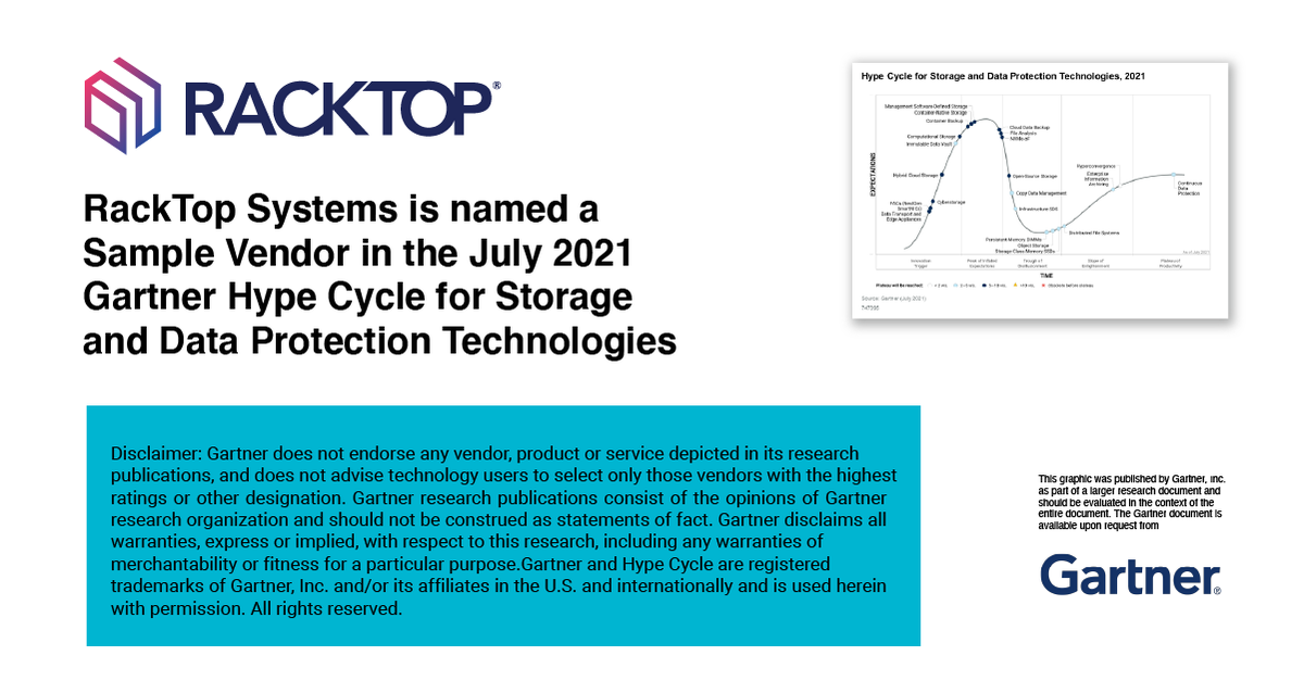 RackTop Systems is named a Sample Vendor in the July 2021 Gartner Hype Cycle™ for Storage and Data Protection Technologies #hypecycle #datasecurity #ransomware #gartner #racktop #dataprotection #datastorage hubs.li/H0VpWGr0