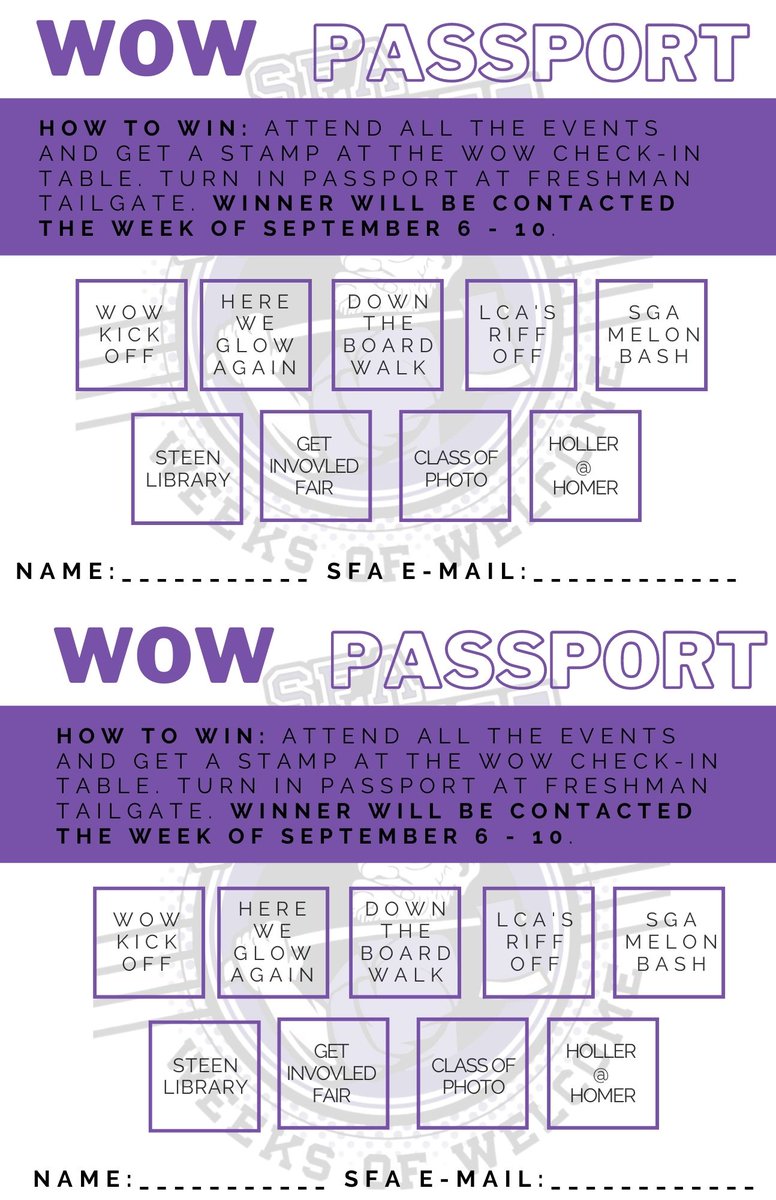 Be sure to bring or grab a WoW Passport at the event tonight to get stamped at events during Weeks of Welcome. Instructions are below and in the online event booklet. #jacksgetinvolved