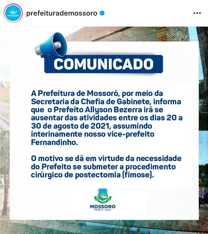 Mermão, o vídeo do cemitério de Mossoró acaba de perder o posto de grea da semana para esta comunicado da prefeitura.

Gestão transparente é assim! 🤣🤣