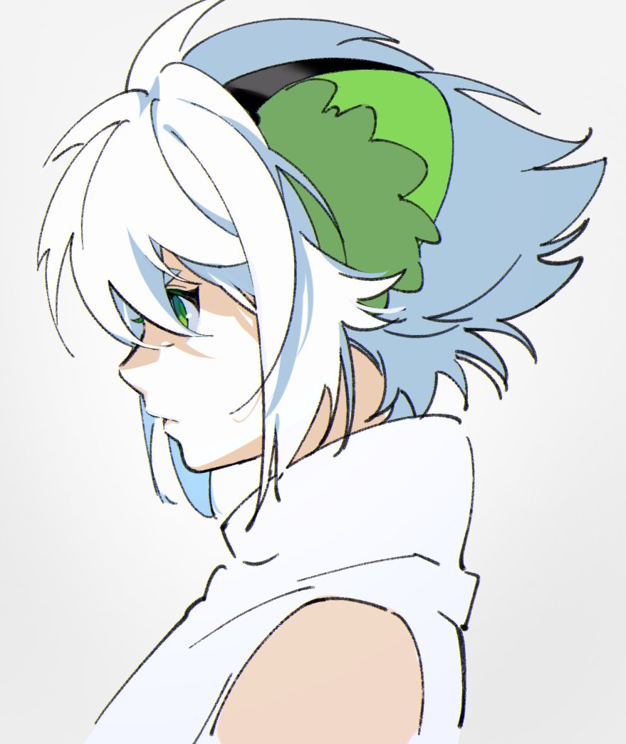 luoxiaohei solo animal ears 1boy white hair profile cat ears green eyes  illustration images