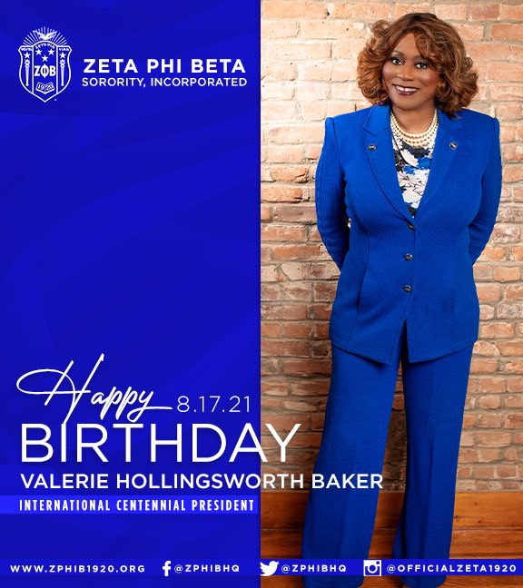 Happy birthday to our International President, Valerie Hollingsworth Baker! We pray your day is filled with love and well wishes.

💙💙💙💙💙🕊
#zetaphibeta #zphib1920 #zphib