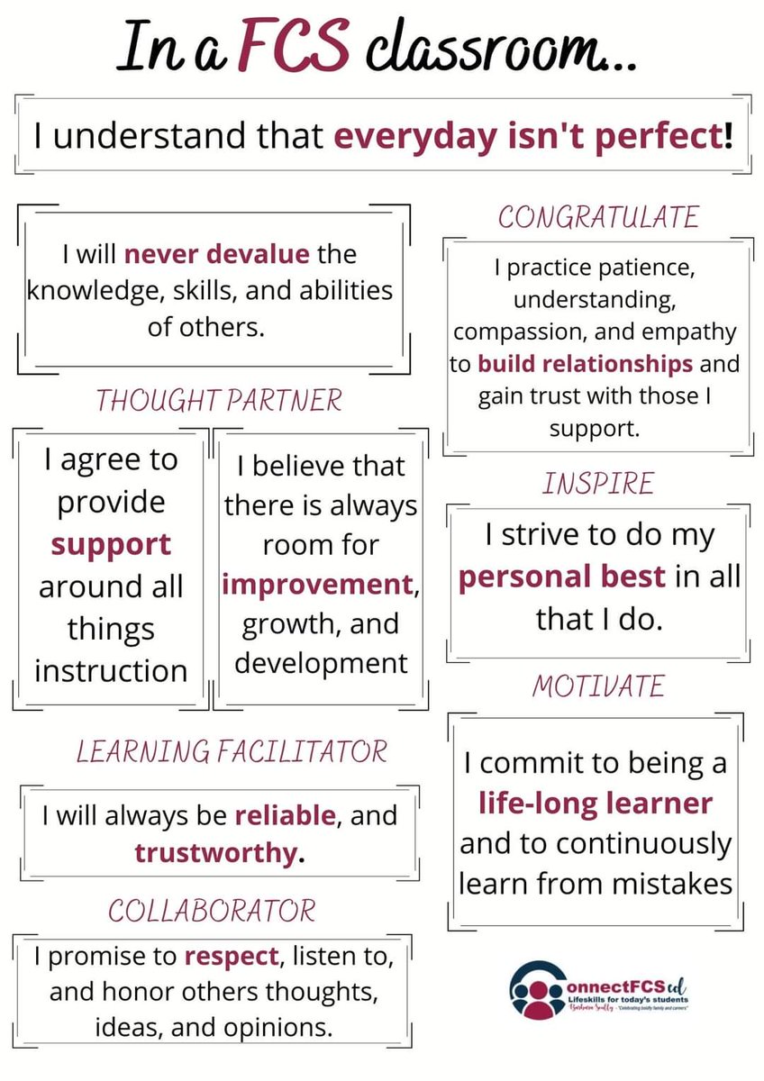 ConnectFCSed's tweet photo. On the first day of class there will be one thing that you will try to get across to your students. Let this graphic inspire and lead you to building your classroom culture. #relationshipsbeforrigor #FCSpodcast #PDbytes4FCS #fcstips #BacktoSchool2021 #facs #fcs #teacherlife https://t.co/vjnPuwp99e