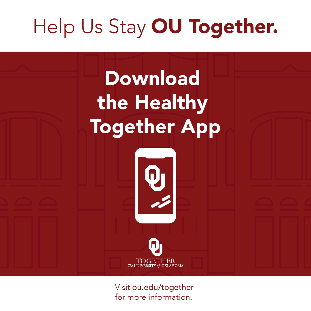 UofOklahoma's tweet photo. Hey OU! Have you heard about our Healthy Together App?
๐ฒ Easy and convenient to use
โ
Keep track of your health
๐ Help protect yourself and others
Be sure to download the app before the start of the fall semester, and let's all stay #OUTogether! ๐ https://t.co/D1ax0NLs6v. https://t.co/qjewNHffLR