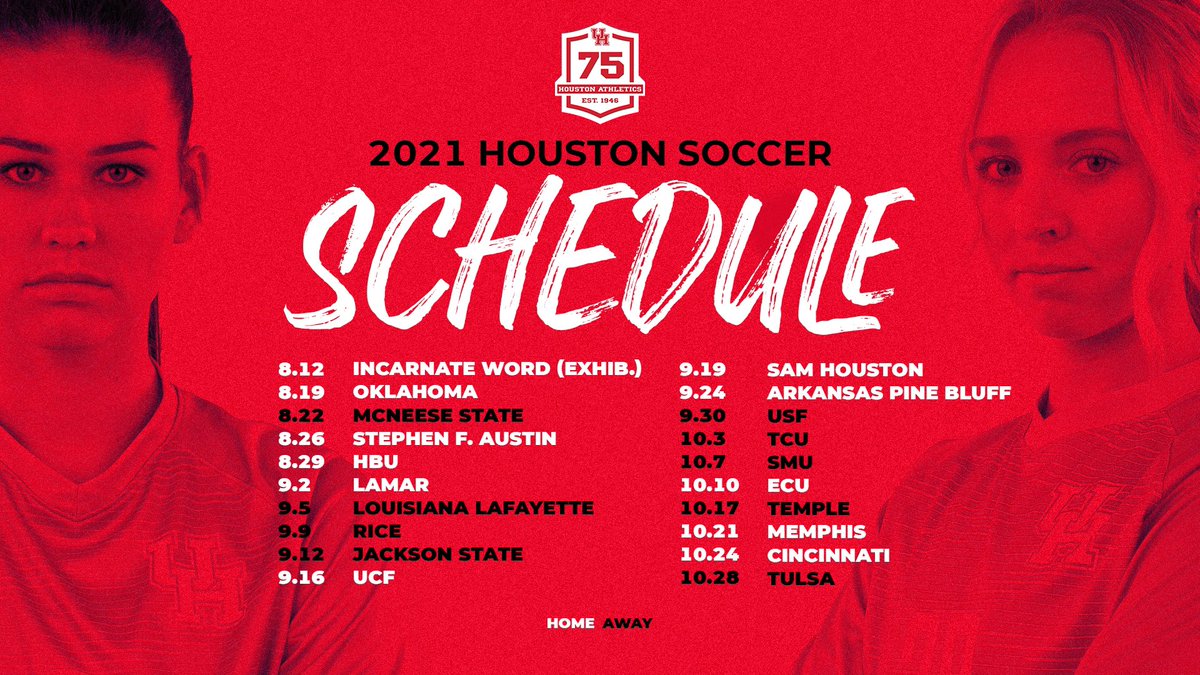 Houston Soccer will open the 2021 season Thursday at 7 p.m. at home!! ⚽️
Don’t miss out on the action this season! We can’t wait to see you in our house!

#HTownHustle | #GoCoogs