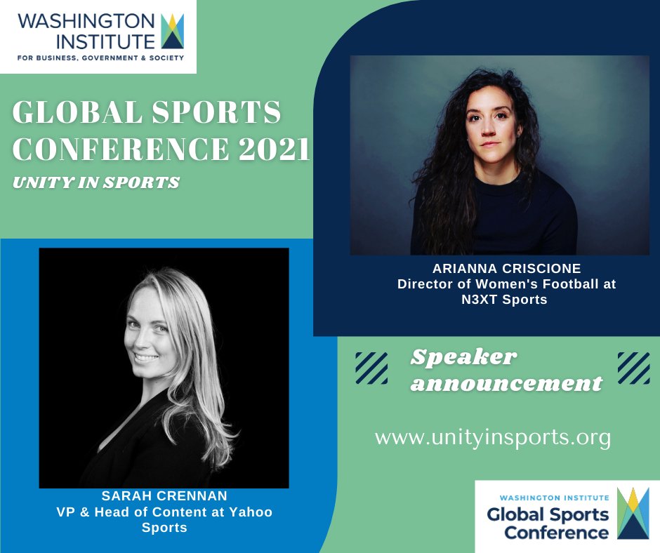 Washington Institute (@washbisgovsoc) on Twitter photo We are pleased to announce our speakers, <a href="/acfootballer/">arianna criscione</a>, Director of Women's Football at <a href="/n3xtsports/">N3XT Sports</a>, and <a href="/SJCrennan/">Sarah Crennan</a>, VP & Head of Content at <a href="/YahooSports/">Yahoo Sports</a> for WI's upcoming Global #Sports Conference on September 15th
#business #government #society
RSVP:
lnkd.in/e-ttWS8 We are pleased to announce our speakers, <a href="/acfootballer/">arianna criscione</a>, Director of Women's Football at <a href="/n3xtsports/">N3XT Sports</a>, and <a href="/SJCrennan/">Sarah Crennan</a>, VP & Head of Content at <a href="/YahooSports/">Yahoo Sports</a> for WI's upcoming Global #Sports Conference on September 15th
#business #government #society
RSVP:
lnkd.in/e-ttWS8
