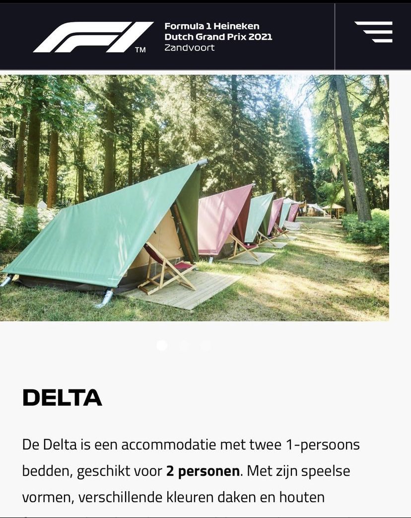 Hm. F1 Zandvoort kon wél doorgaan want geen overnachting toch? Ik zie tenten… het lijkt wel… de camping… van een……… festival. Leuke naam ook voor de tenten in kwestie.