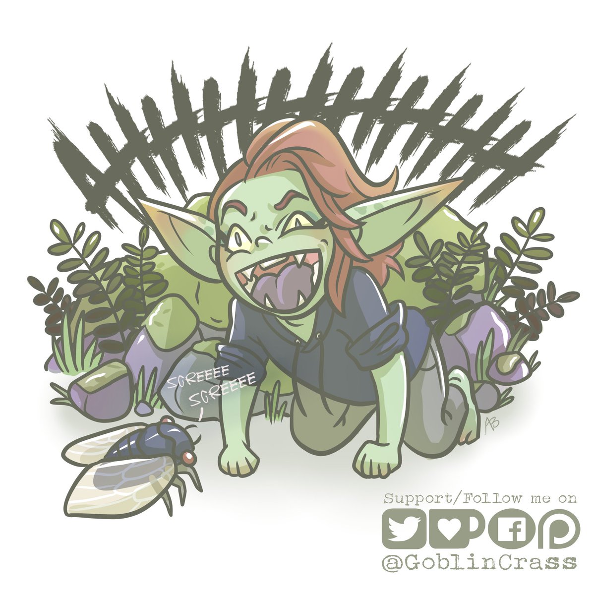 GoblinCrass's tweet image. Come outside! It's time to scream in nature!
Super fun commission! Loved it &amp;lt;3

#screaminnature #cicadas #goblin #dndart #dnd #larp #goblincore #primalscream