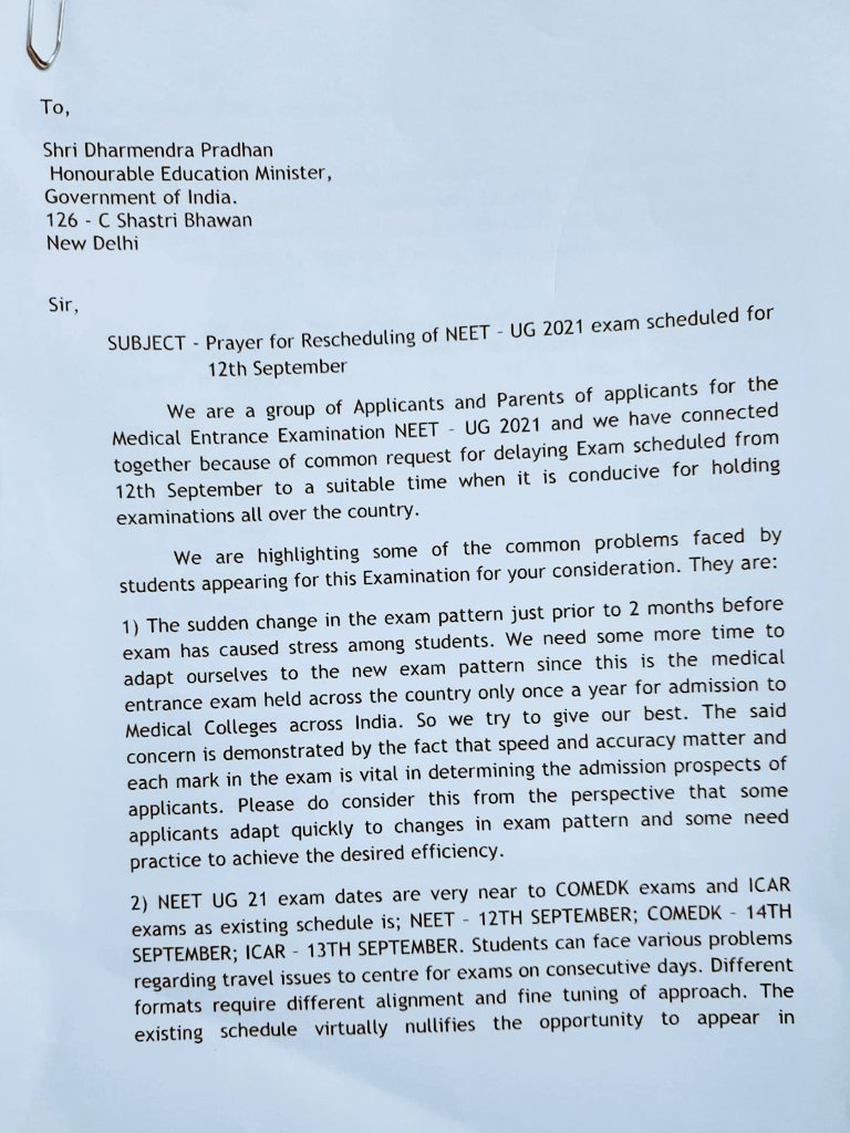 NcrParents's tweet photo. As desired by some #NEETUG21 aspirants, prayer submitted with @EduMinOfIndia 
Same will also be submitted with NTA. 
@dpradhanbjp @PMOIndia
@nookals @SubhraHirok @UrHimanshuBorah
@TanayLohiya @ParBen24 @ndtveducation @htTweets @TOIDelhi @ZeeNewsEnglish
@TVIhelp 
@ActivistSukhpal https://t.co/48di3qKywq