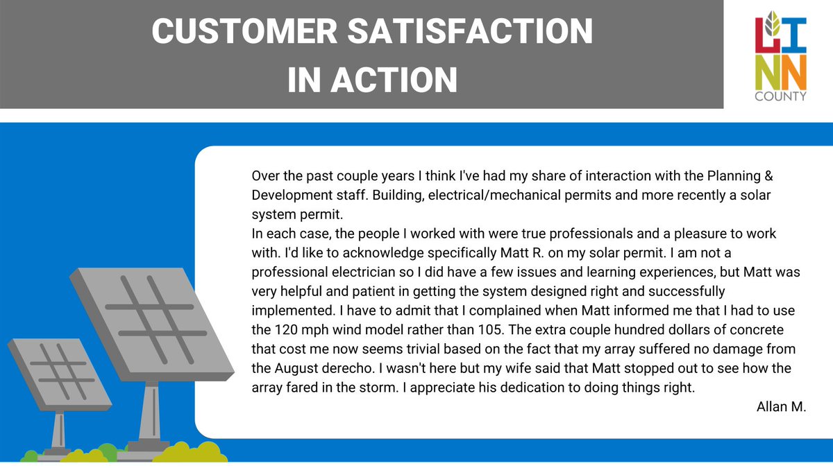 Building codes ensure the safe construction of a project. See below from a P&D customer who was happy he adhered to these codes for his solar panels, allowing them to survive the August 2020 derecho with no damage. https://t.co/h1F8AT3Mbh