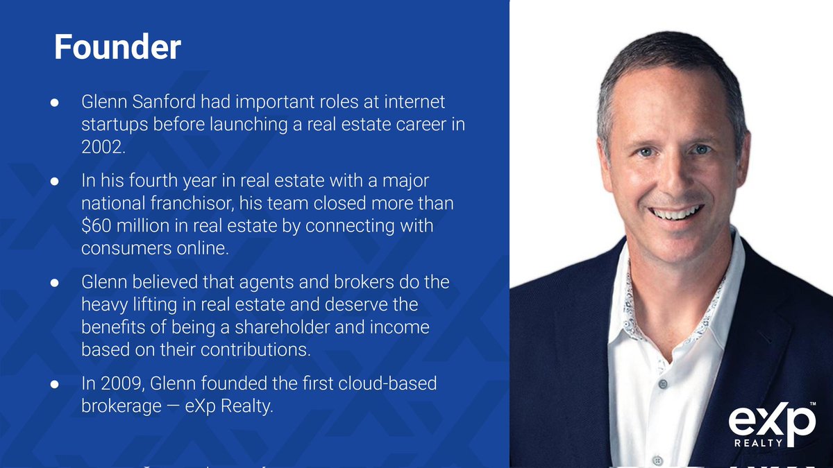 expexplained's tweet image. Organizations are only as good as their leadership, meet @ceoglenn of eXp Realty! Want to learn more about eXp Realty and what we have to offer? Check out our YouTube channel! 

youtube.com/c/EXPRealtyExp…

#realestate #realestateagent #realtorlife #realtor #exp #exprealty