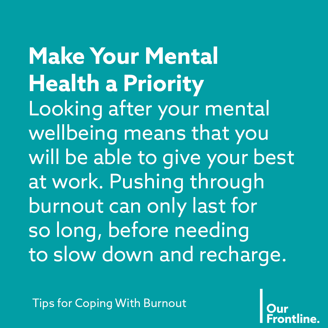 OurFrontlineUK's tweet photo. Your mental health matters and you deserve to feel supported.
It's understandable if you're feeling overwhelmed at work, you're still coping with a lot of pressure. Take a look at these 3 tips for coping with burnout on #ourfrontline ❤️ https://t.co/N9qAnWHILv