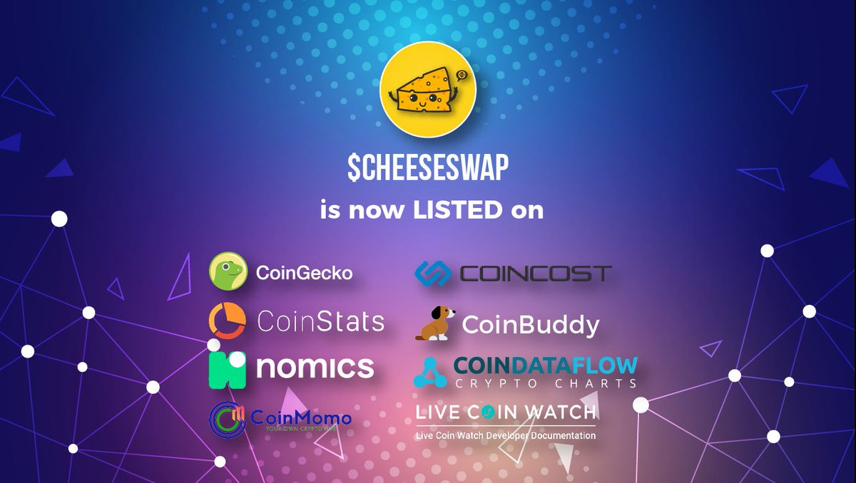 Cheese_Swap's tweet photo. 🔥 $CHEESE is listed on Multiple Price-Listing sites

#CheeseSwap #CheeseTroopers #CzCheese #BSC #BinanceSmartChain #ToTheMoon #crypto #CoinGecko #CoinStats #Nomics #CoinMomo #CoinCost #CoinBuddy #CoinDataFlow #LiveCoinWatch https://t.co/PI6xyAR6uX