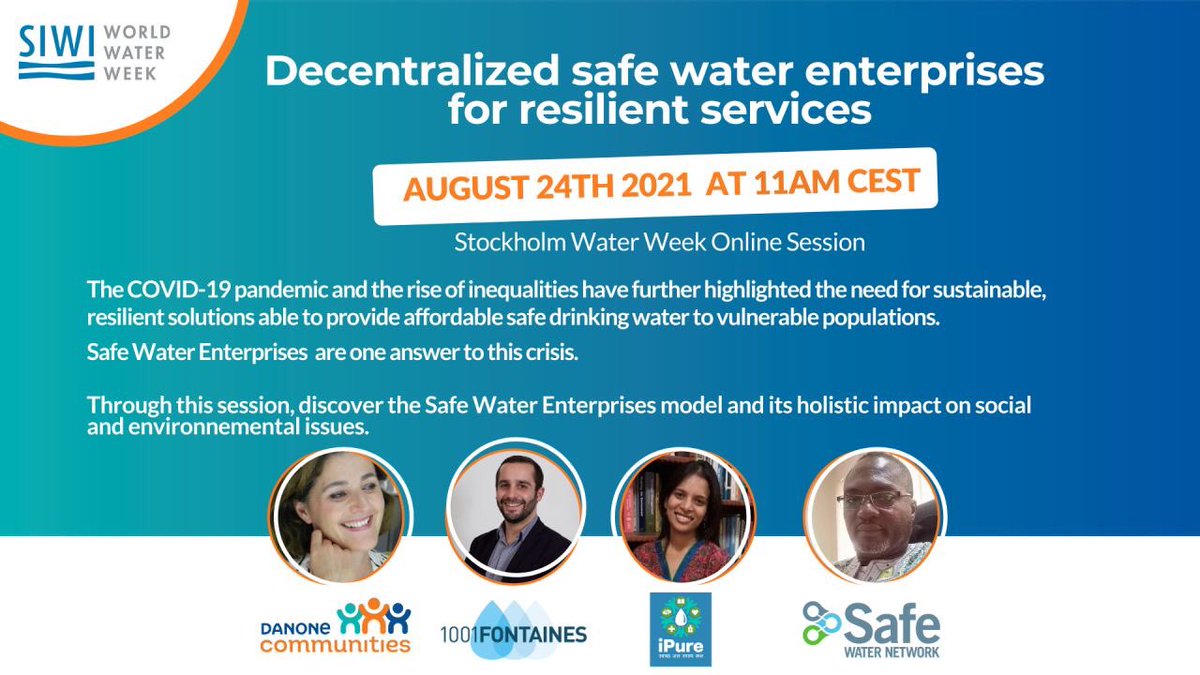 The #COVID pandemic has highlighted the crucial role of decentralized #water services and their strong #resilience to external shocks. Register here to listen to the 1001fontaines learnings from the crisis on Aug 24, 11am CET: lnkd.in/dgxCPZgF #WWWeek #SDG6 #SWE