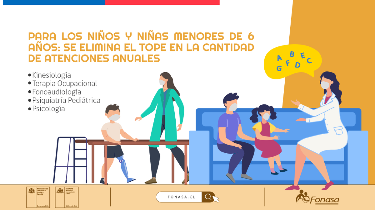 senadis_gob's tweet photo. 🔶 Niñas y niños menores de 6 años serán beneficiados con prestaciones sin tope anual en Kinesiología, Terapia Ocupacional, Fonoaudiología, Psiquiatría Pediátrica y Psicología. Incluidos niñas y niños con discapacidad ✅ https://t.co/lbo2vxMufp