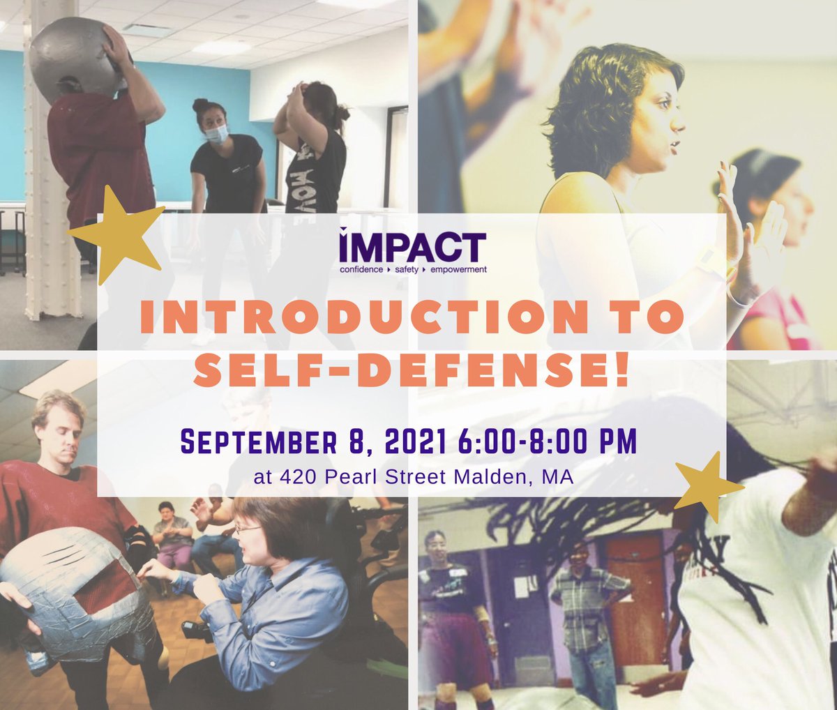 IMPACT_Boston's tweet photo. ANNOUNCEMENT: We are safely back to in-person classes!

For ages 16+, all genders welcome!

Register today at https://t.co/q5dhNe7GTb or email info@impactboston.org

#Empowerment #Safety #SelfDefense #SelfDefenseForAll #InPerson #Strength #FightBack https://t.co/iMMbq9Fukp